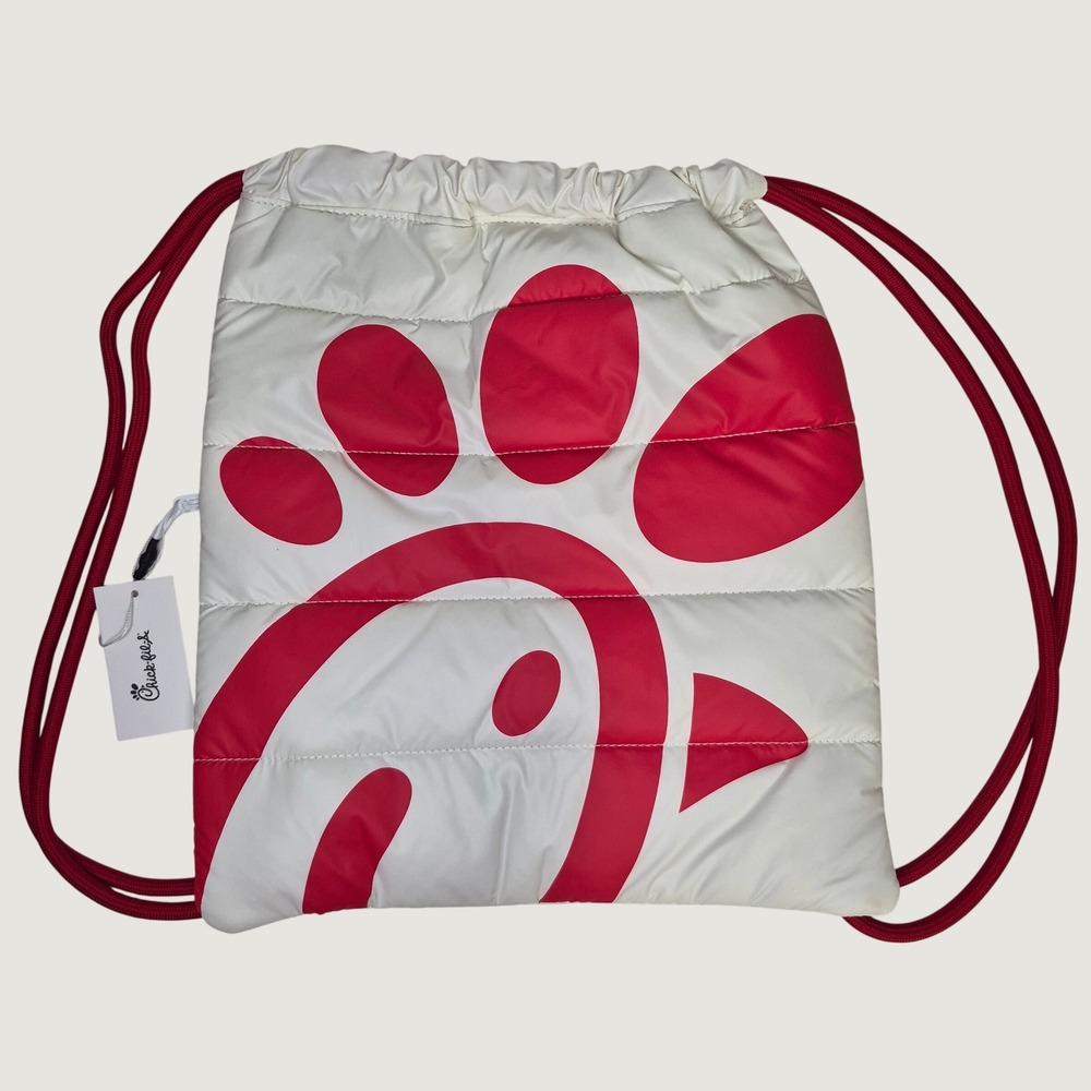 Chick-fil-A Backpack Puffer Style Cinch Sack White Red "A Real Classic" NEW